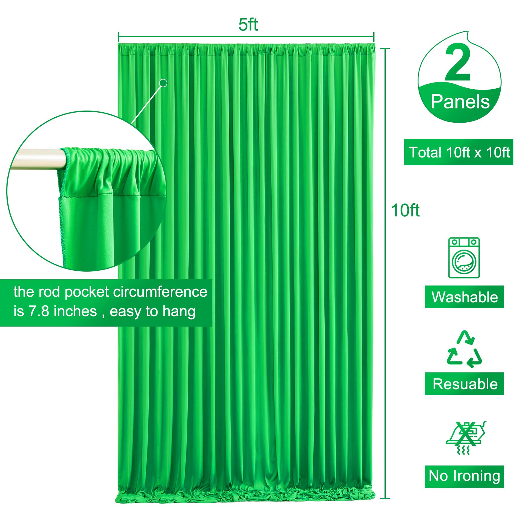 10Ft X 10Ft Green Backdrop Curtain For Parties Green Wrinkle Free Backdrop Drapes Panels For Baby Shower Birthday Party Photo Ph